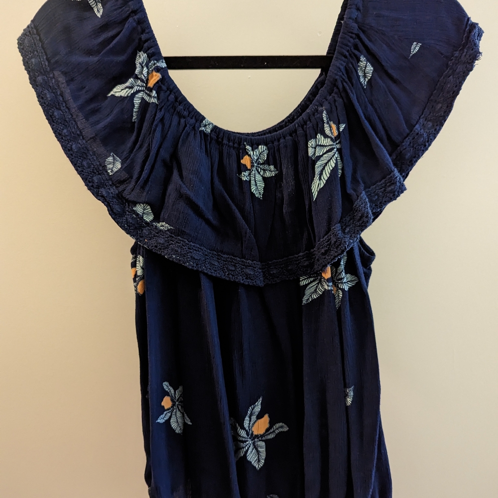 Navy Blue Floral Women's Top